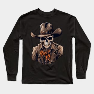 Halloween Cowboy Skeleton With Western Hat Wild West Long Sleeve T-Shirt